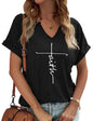 TIXOM Womens Summer V Neck Shirt Funny Letter Printed Graphic Short Sleeve Tee Casual Loose Fit Holiday Tops