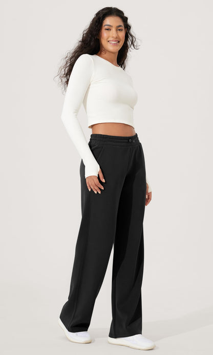 ODODOS Women's Modal Soft Wide Leg Pants with Pockets Adjustable Shockcord High Waist Casual Lounge Pants-27/29/31" Inseam