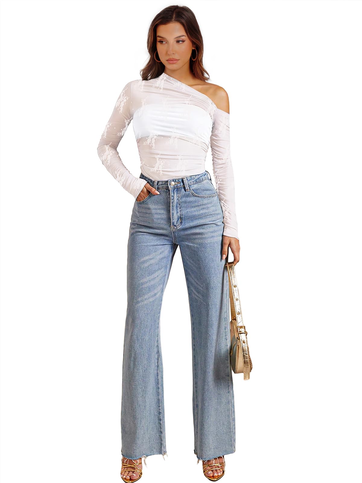 WIHOLL Womens Mesh Sheer Tops Sexy Crew Neck Summer Loose FIt Party Clubwear Shirts