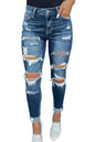 KUNMI Women's Ripped Mid Waisted Boyfriend Jeans Loose Fit Distressed Stretchy Denim Pants