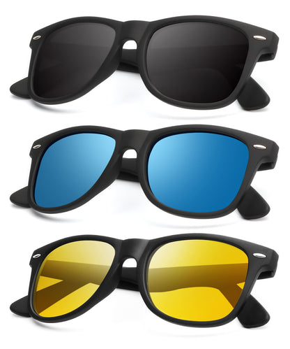 KALIYADI Polarized Sunglasses for Men and Women Matte Finish Sun glasses Color Mirror Lens UV Blocking (3 Pack)