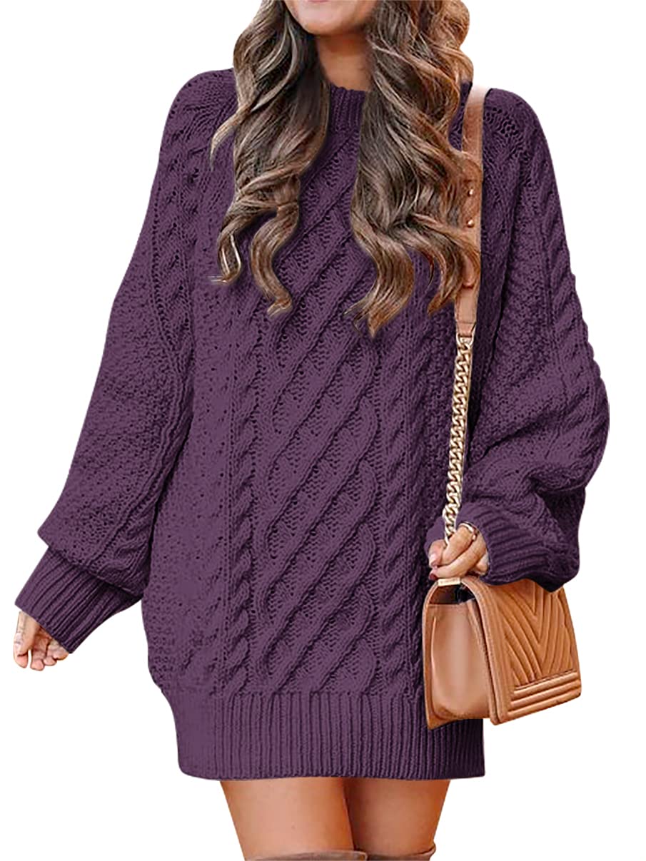 ANRABESS Women Long Sleeve Oversized Cable Knit Chunky Baggy Loose Pullover Tunic Mini Sweater Dress 2024 Trendy Fall Outfits