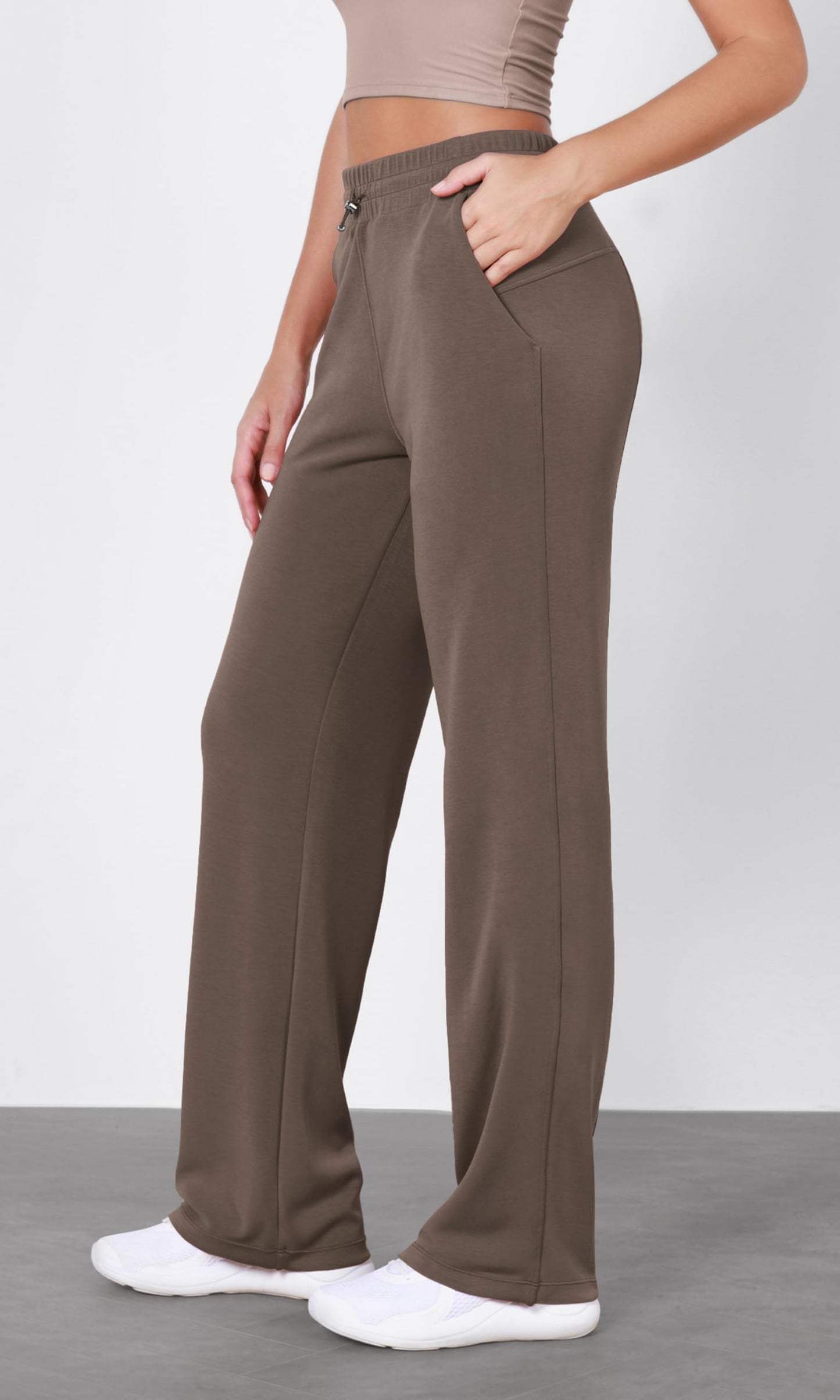 ODODOS Women's Modal Soft Wide Leg Pants with Pockets Adjustable Shockcord High Waist Casual Lounge Pants-27/29/31" Inseam