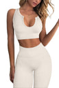QINSEN Workout Outfits for Women 2 Piece Ribbed Seamless Crop Tank High Waist Yoga Leggings Sets