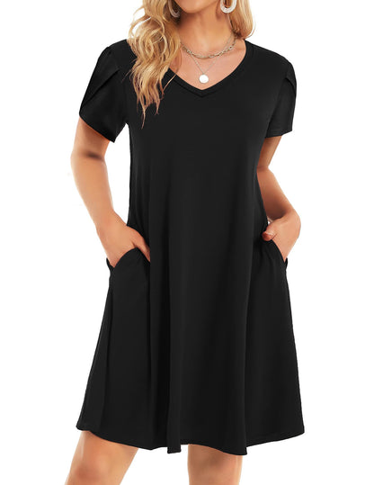 HOTOUCH Womens Summer Floral V Neck Dresses Beach Casual Short Sleeve T Shirt Dresses Swing Sundresses with Pockets 2025