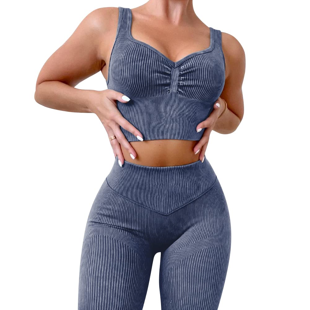 ABOCIW Workout Sets for Women 2 Piece Ribbed Seamless High Waist Scrunch Butt Leggings with Sport Bra Gym Yoga Outfits