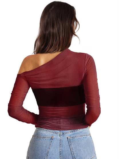 WIHOLL Womens Mesh Sheer Tops Sexy Crew Neck Summer Loose FIt Party Clubwear Shirts