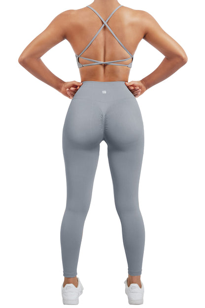 SUUKSESS Women Seamless Workout Sets Strappy Sports Bra High Waist Booty Leggings Outfits