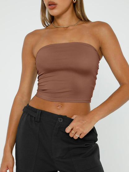 Trendy Queen Womens Tube Tops Strapless Crop Tops Basic Backless Sleeveless Bandeau Going Out Cute 2024 Summer Outfits