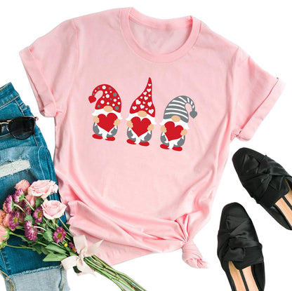 Valentine's Day Shirt for Womens Cute Gnomes T-Shirt Love Heart Printed Shirts Short Sleeve Graphic Tees Tops