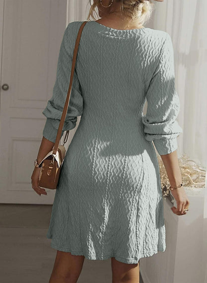 Dokotoo Work Dresses for Women 2024 Trendy Fall Dresses V Neck Knit A Line Long Sleeve Dress Sweater Dress