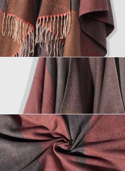 Bestshe Women's Boho Open Front Poncho Knitted Plaid Shawl Wrap Cape Tassel Cardigan Sweater