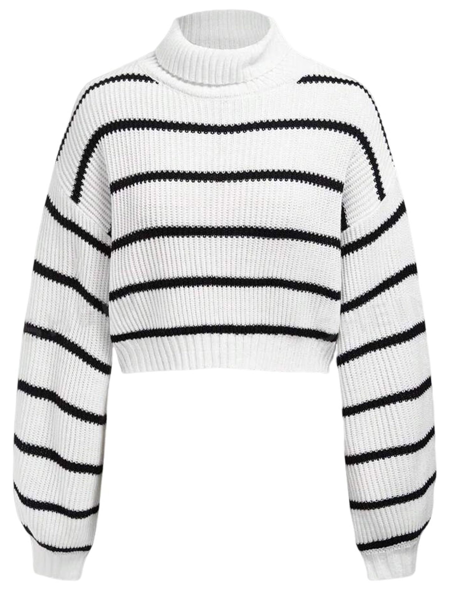 ZAFUL Women's Cropped Turtleneck Sweater Lantern Sleeve Ribbed Knit Pullover Sweater Jumper