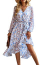 PRETTYGARDEN Women's Floral Print Boho Dress Long Sleeve Wrap V Neck Ruffle Belted A-Line Flowy Maxi Dresses