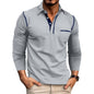 Men's Casual Polo Shirts Classic Long Sleeve Basic Button T-Shirt Lightweight Cotton Golf Tops with Pocket