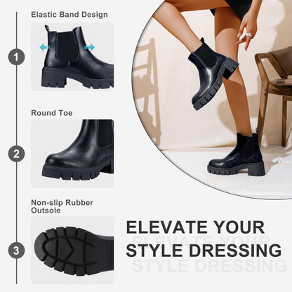 Vepose Women's 936 Chelsea Ankle Boots Platform Lug Sole Elastic Slip on Booties