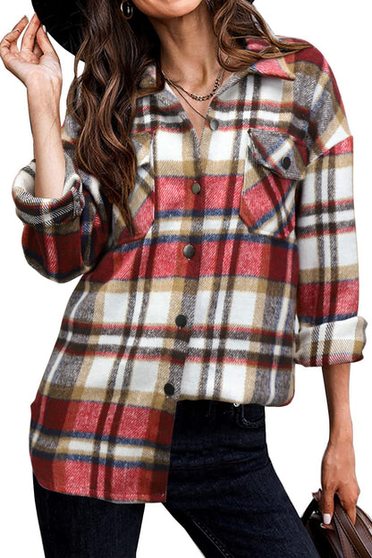 Beaully Women's Flannel Plaid Shacket Long Sleeve Button Down Shirts Jacket Coats with Side Pockets