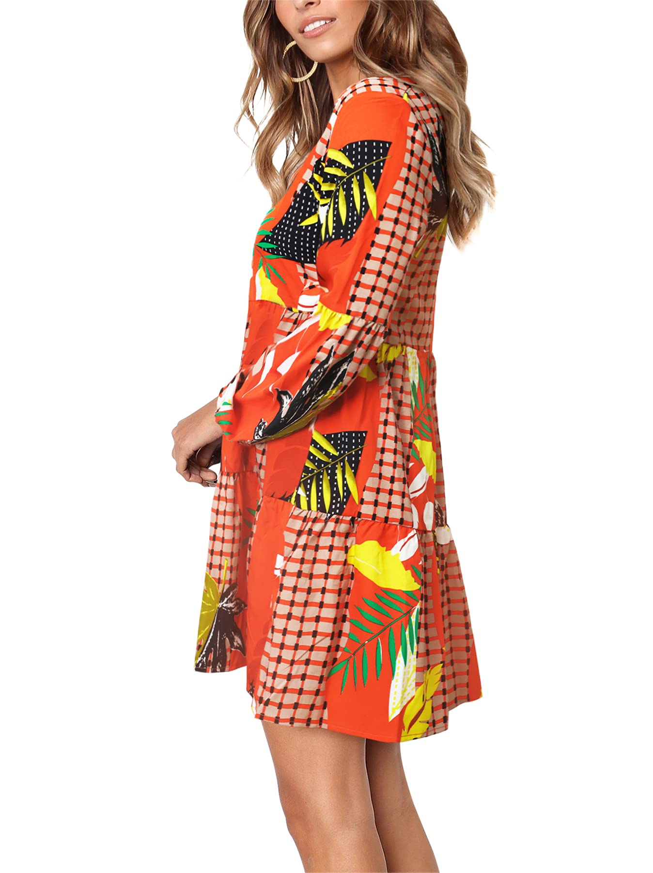Amoretu Women Summer Tunic Dress V Neck Casual Loose Flowy Swing Shift Dress