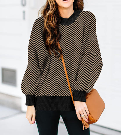 ETCYY Womens Oversized Sweaters Fall 2024 Fashion Clothes Trendy Batwing Sleeve Colorblock Striped Knit Pullover Sweater Tops