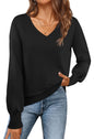 MEROKEETY Women's 2024 Fall Long Sleeve V Neck Tops Casual Lightweight Knit Pullover Sweater Shirts