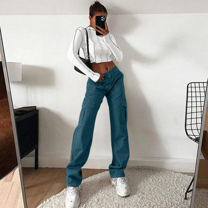 Lepunuo Cargo Pants for Women High Waisted Casual Pants Baggy Stretchy Wide Leg Y2K Streetwear with 6 Pockets