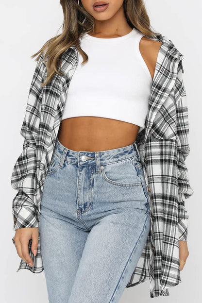 CHYRII Womens Button Down Flannel Shirts Long Sleeve Plaid Shackets Business Casual Blouse Top