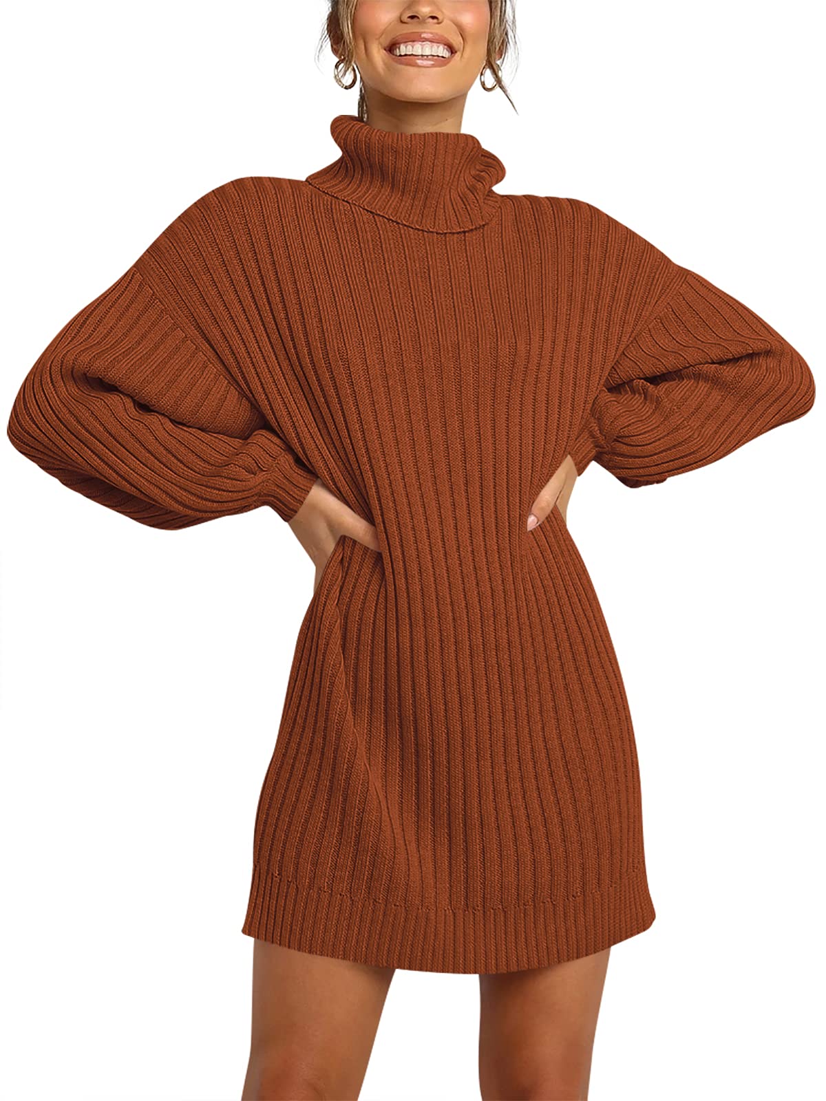 ANRABESS Women Oversized Sweater Dress Turtleneck Batwing Long Sleeve Ribbed Knit Loose 2024 Fall Winter Casual Short Dress