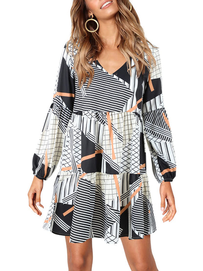 Amoretu Women Summer Tunic Dress V Neck Casual Loose Flowy Swing Shift Dress