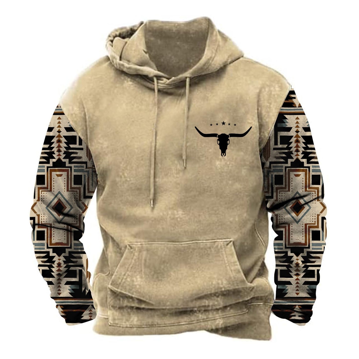 PORCLAY Mens Aztec Hoodie Western Cowboy Hooded Sweatshirt Country Graphic Print Oversized Pullover Shirts with Pocket