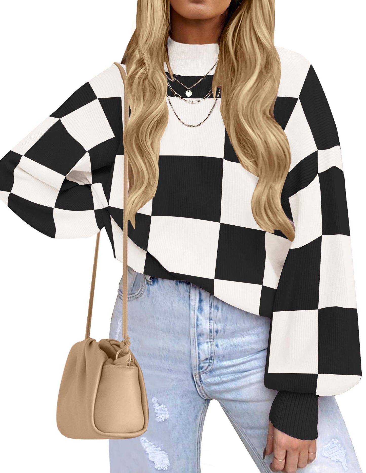 ZESICA Women's Fall Fashion Turtleneck Long Sleeve Striped Ribbed Knit Loose Pullover Sweater Tops
