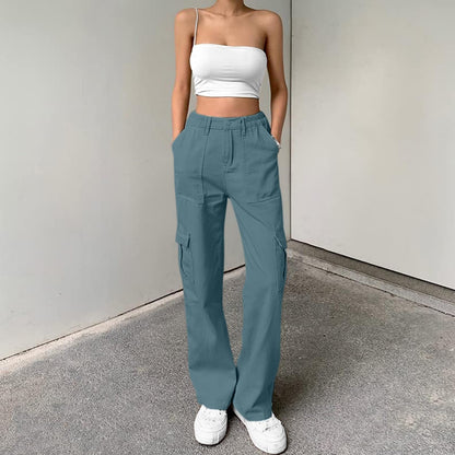 Lepunuo Cargo Pants for Women High Waisted Casual Pants Baggy Stretchy Wide Leg Y2K Streetwear with 6 Pockets
