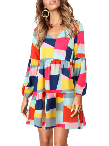 Amoretu Women Summer Tunic Dress V Neck Casual Loose Flowy Swing Shift Dress