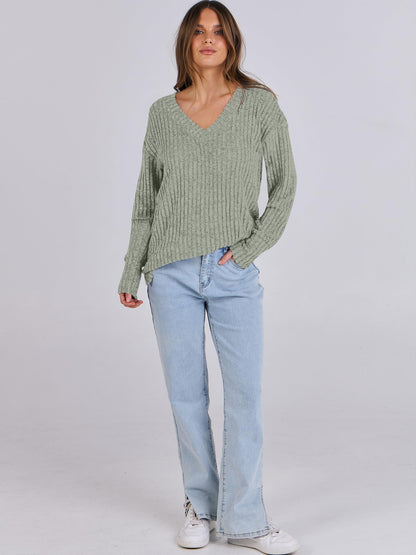 ANRABESS Long Sleeve Shirts for Women V Neck Casual Fall Tops Loose Fit Lightweight Sweaters Tunic Fashion 2024 Clothes