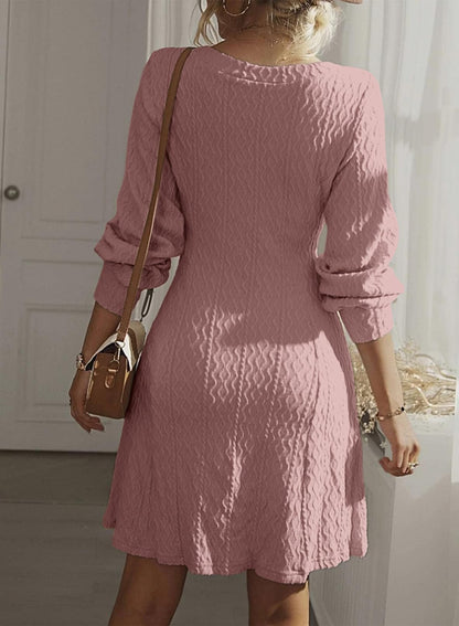 Dokotoo Work Dresses for Women 2024 Trendy Fall Dresses V Neck Knit A Line Long Sleeve Dress Sweater Dress
