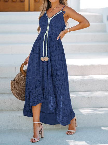 CUPSHE Women's Maxi Dress Lace Dresses Boho Tassel V-Neck Flare Ruffle Adjustable Straps Beach Summer Long Dress