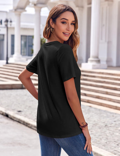 Zeagoo Womens Summer Tops Casual Short Sleeve V Neck Shirts Business Dressy Work Tunic Blouses