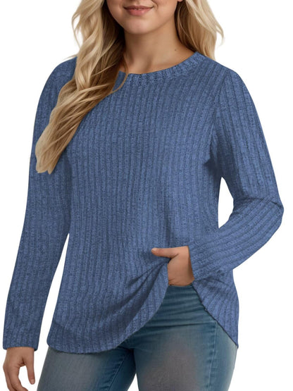 DOLNINE Women's Plus-Size-Tops Long Sleeve Comfy Crewneck Shirts Lightweight Casual Loose Fit Sweatshirts Tunics XL-5XL