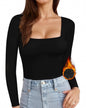 MANGOPOP Womens Square Neck T Shirts Long Sleeve Tops Fitted Tees