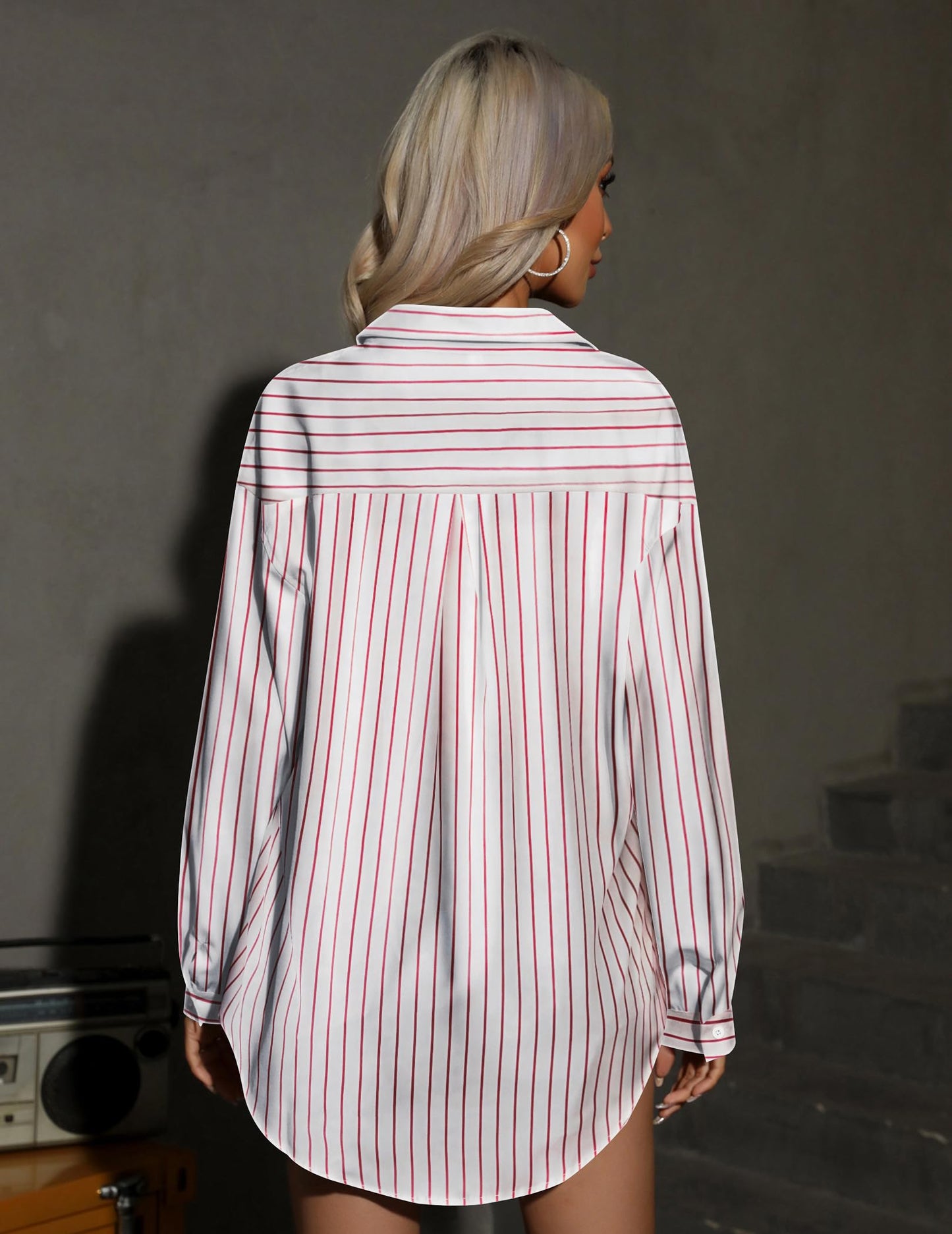 HOTOUCH Women Oversized Button Down Shirts Office Drop Shoulder Blouse Long Sleeve Boyfriend Dress Shirt with Pockets