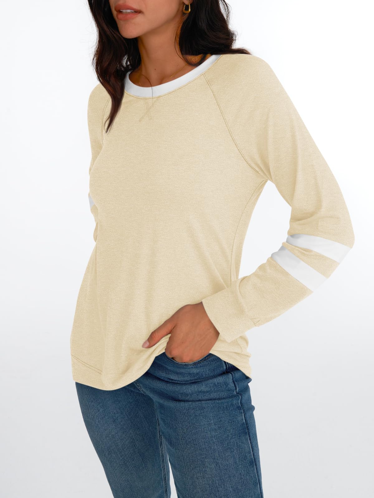AUTOMET Womens Long Sleeve Shirts Color Block Casual Crewneck Tops Tshirt Basic Tees Fall Fashion Clothes Trendy Outfits