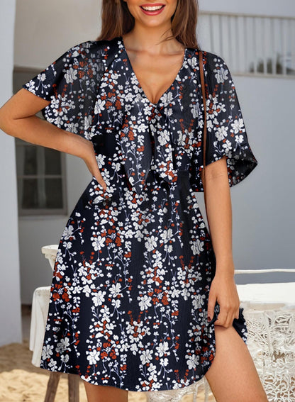 Dokotoo Womens Dresses 2024 Fall Summer Deep V Neck Elegant Bow tie Mini Dress S-XL