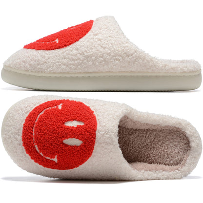 Retro Fuzzy Face Slippers for Women Men, Retro Soft Fluffy Warm Home Non-Slip Couple Style Casual Smile Face Slippers Indoor Outdoor Anti-Skid Warm Cozy Foam Slide Fuzzy Slides with Soft Memory Foam Shoes