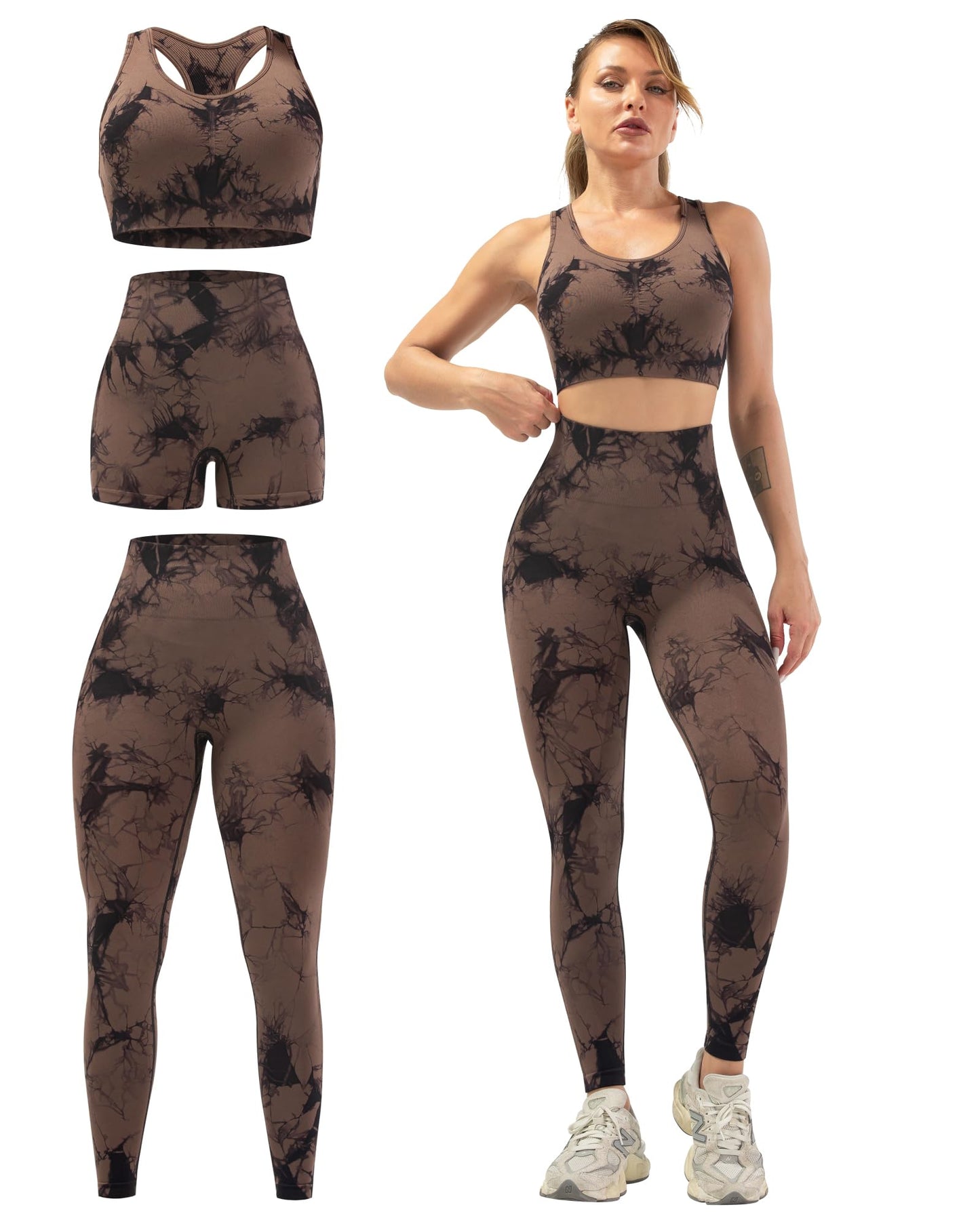 3 Piece Workout Sets for Women Butt Lifting Leggings with High Impact Sports Bra Gym Shorts