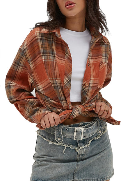 CHYRII Womens Button Down Flannel Shirts Long Sleeve Plaid Shackets Business Casual Blouse Top