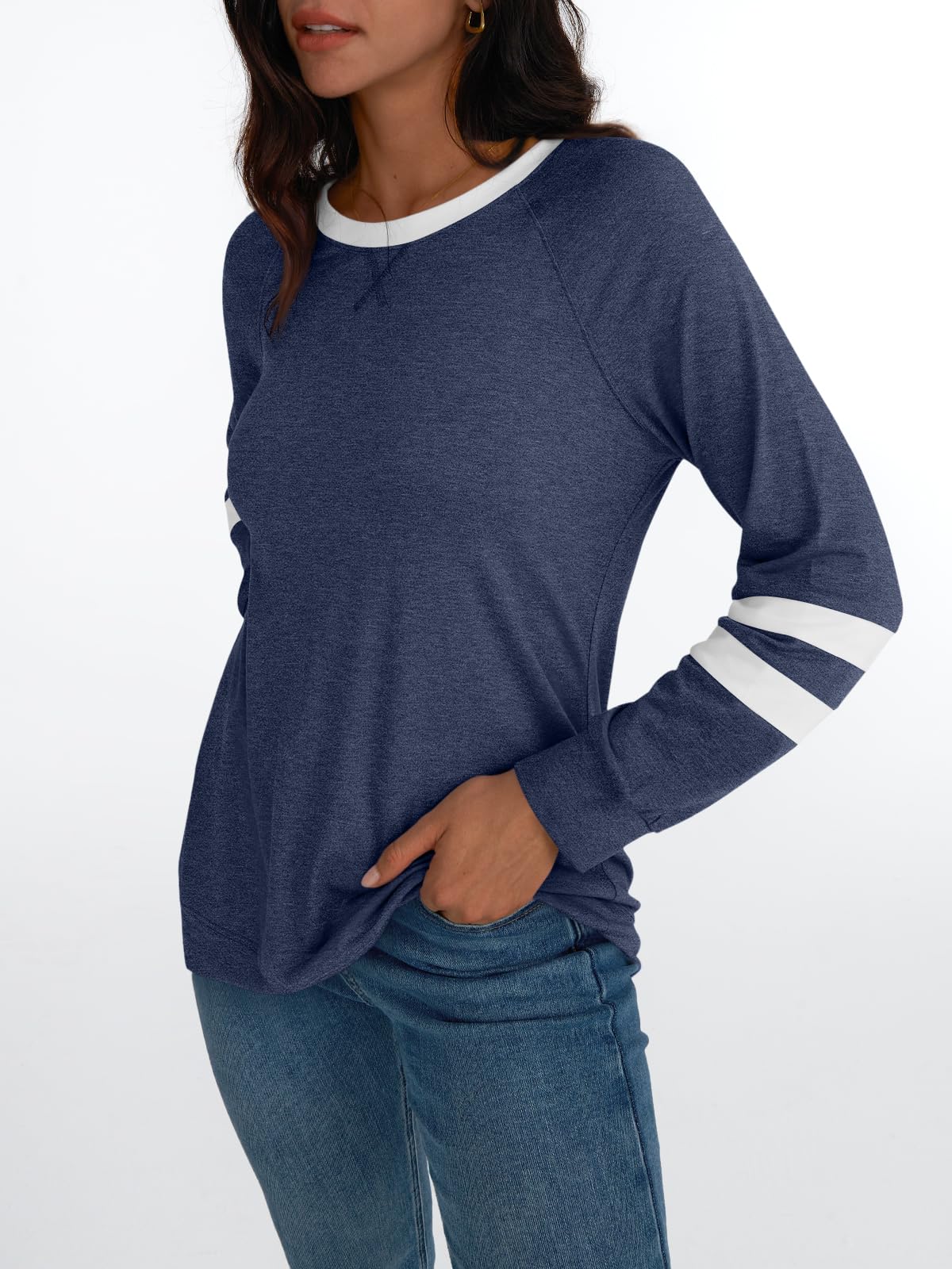 AUTOMET Womens Long Sleeve Shirts Color Block Casual Crewneck Tops Tshirt Basic Tees Fall Fashion Clothes Trendy Outfits