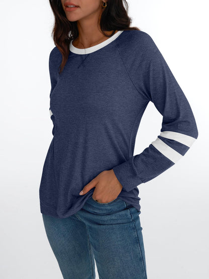 AUTOMET Womens Long Sleeve Shirts Color Block Casual Crewneck Tops Tshirt Basic Tees Fall Fashion Clothes Trendy Outfits