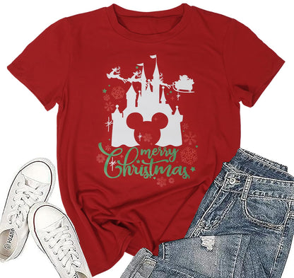 Merry Christmas Shirts for Women Xmas Holiday Tops Short Sleeve Tshirt Casual Graphic tees