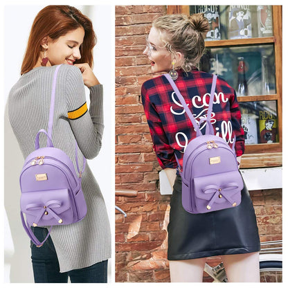 I IHAYNER Girls Bowknot Cute Leather Backpack Mini Backpack Purse for Women