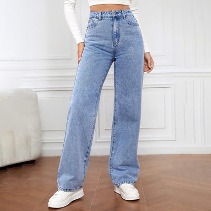 Women's Modern Straight Jeans Wide Leg Casual 2024 Boyfriend Cropped Raw Hem Denim Pants Cropped Wide-Leg Jeans