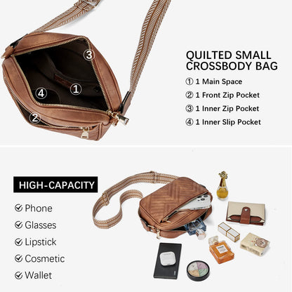 BOSTANTEN Quilted Crossbody Bags for Women Vegan Leather Purses Small Shoulder Handbags with Wide Strap